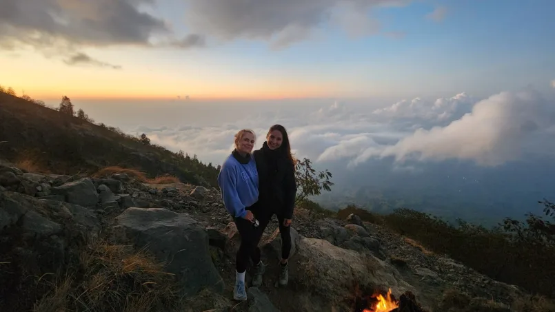 Sarah climbing Mount Agung in Bali, Indonesia